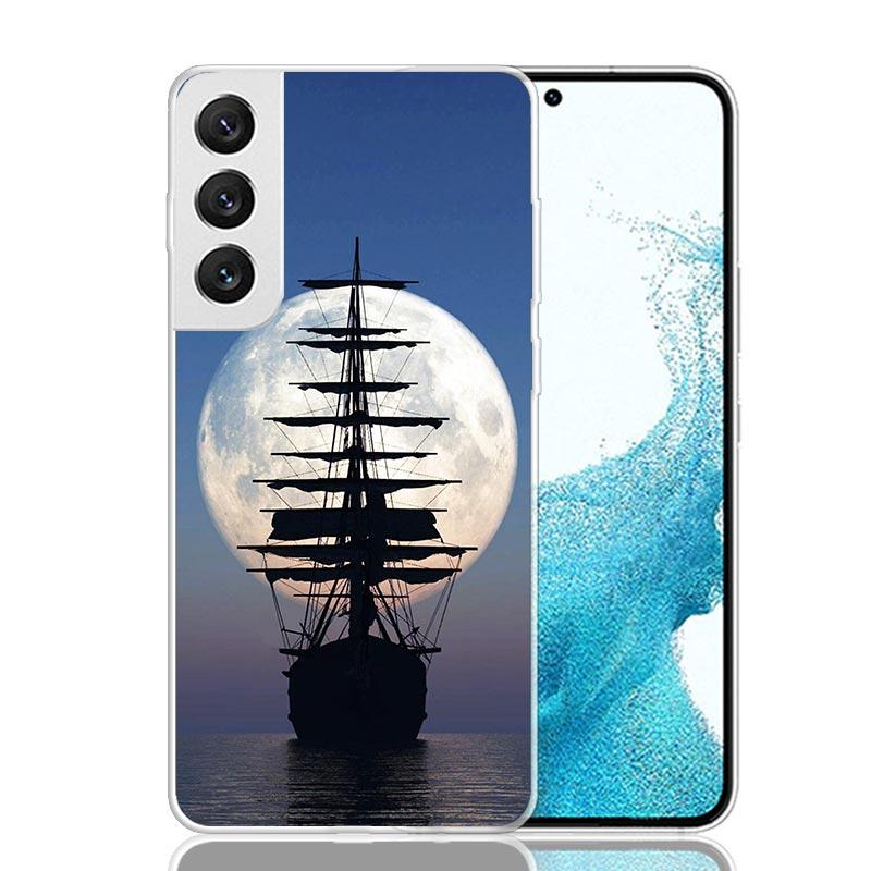 Sailing Boat Sunset Phone Case For Samsung Galaxy S25 S24 S23 S22 S21 FE S20 Ultra S10 Plus Art Customized Coque Capa S24 S23 S2