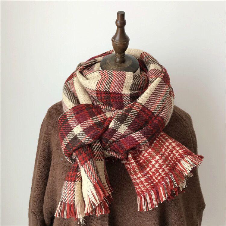 Korean-Style Plaid Cashmere-Inspired Scarf: Warm, Versatile Winter Shawl for Women