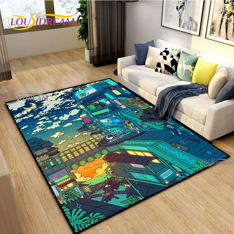 Японское Аниме Ночной Пейзаж Ковры Детская Игровая Напольная Подстилка Alfombra Мультяшные Ковры Современный Домашний Декор Гостиной Моющийся Напольный Ковер