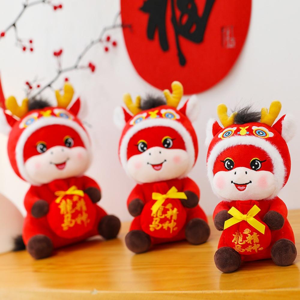 2026 Red Lucky Chinese Horse Mascot Cartoon Horse Plush Doll Zodiac Horse Toy Home Decoration