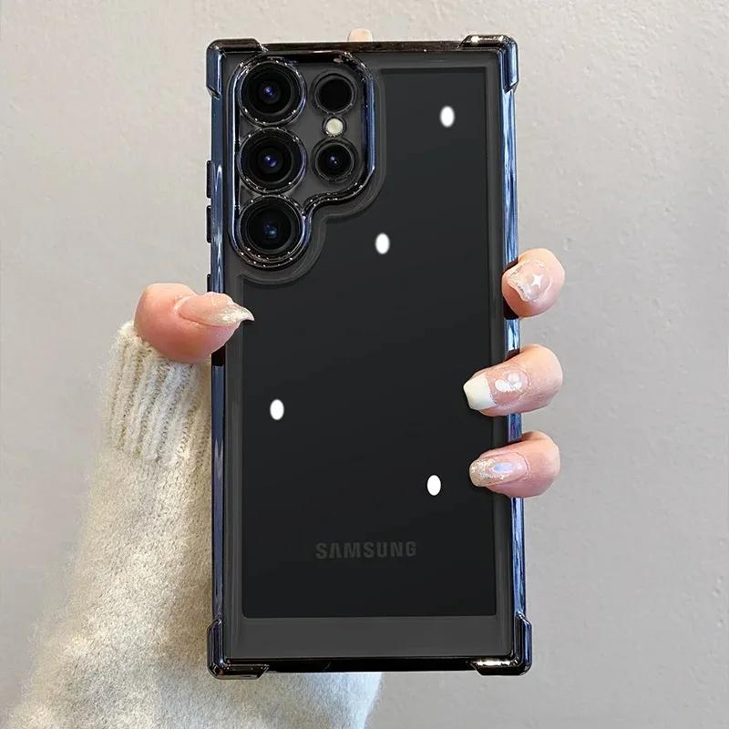 Роскошный гальванический HD прозрачный чехол для Samsung Galaxy S24 S23 S22 Ultra Plus Противоударный бронированный мягкий бампер Жесткая задняя крышка Capa