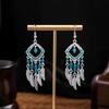 Этнические серьги-подвески с кисточками из перьев - Имитация серебра Мяо, Популярный туристический товар, Милый дизайн с бобами.
