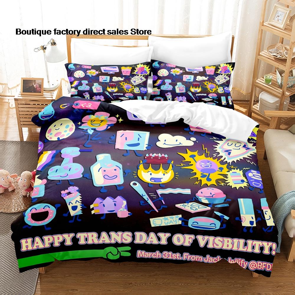 3PCS Battle for Dream Island Print Duvet Cover All Sizes for Fans Bedroom BFDI W.O.A.H. Bunch Bedding Set