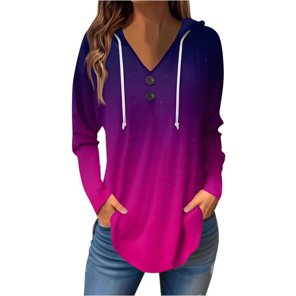 Женские повседневные модные однотонные толстовки с капюшоном на пуговицах и длинными рукавами с V-образным вырезом
