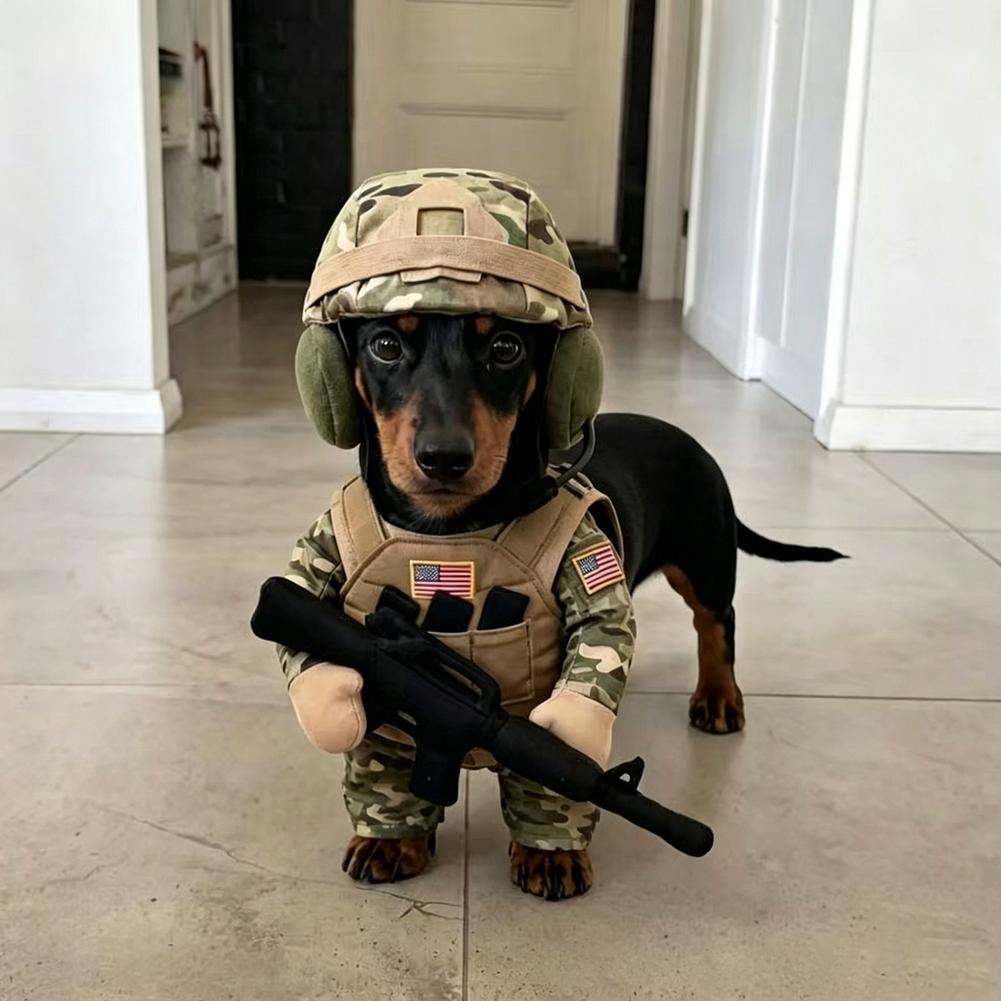 Pet Tactical Soldier Uniform Halloween Pet Soldier Costume for Dogs Cats,Tactical Dog Harness with Hat Funny Military Outfit 5
