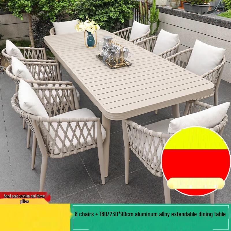 Outdoor Rattan Dining Set with Extendable Table