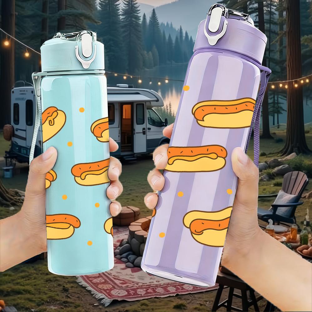 1PC Multiple Cream Croissant Pastry 750ml Color Plastic Sports Water Bottle Leakproof Flip Straw Lid For Sports Office Home Use