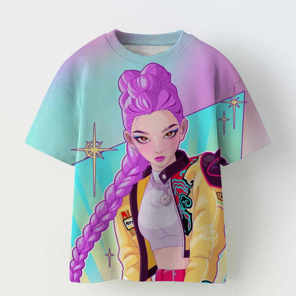 Винтажная футболка Rumi Tiger с принтом KPop Demon Hunters, аниме, с коротким рукавом, летняя, для девочки, для мальчика, повседневные топы, с круглым вырезом, одежда