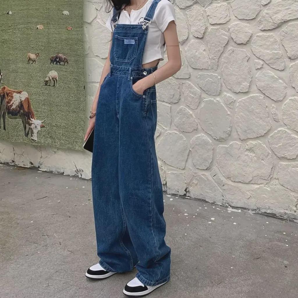 Hong Kong Style Women's High Waist Wide Leg Denim Overalls, Plus and Small Sizes Available