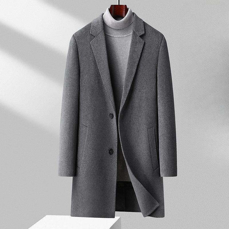 Шерстяное пальто ручной работы с двумя сторонами, средней и длинной гусиной пуховой подкладкой, молодежное шерстяное пальто, мужское пальто
