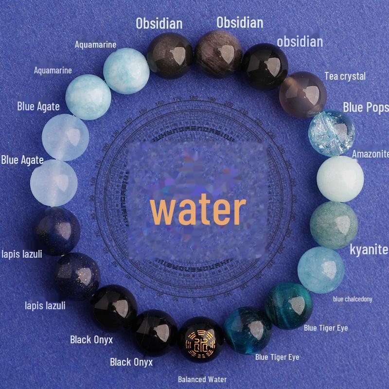 Браслет Five Elements Blue Crystal Aquamarine: Ювелирный подарок для мужчин и женщин, восполняющий запасы воды