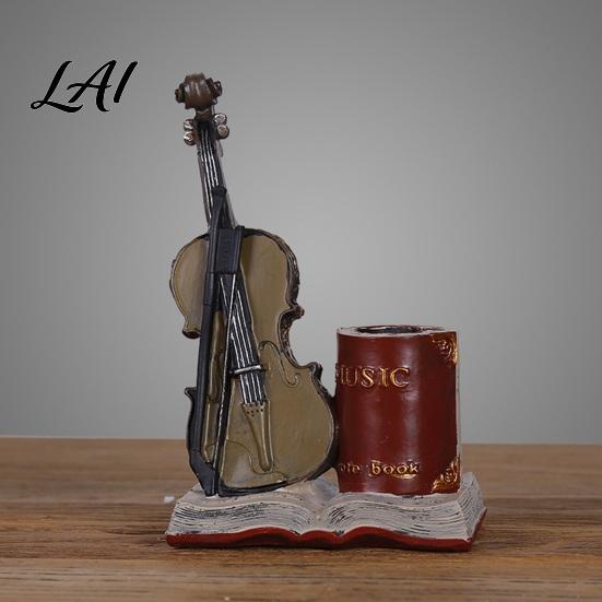 Long-lasting Pen Holder Vintage Saxophone & Violin Holder Resin Musical Instrument Desk Organizer Weighted Desktop Organizer Base Pencil Stand