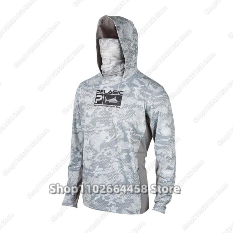 Mens Quick-Dry Hooded Fishing Shirt With Face Cover UV Protection Long Sleeve Outdoor Angling Apparel