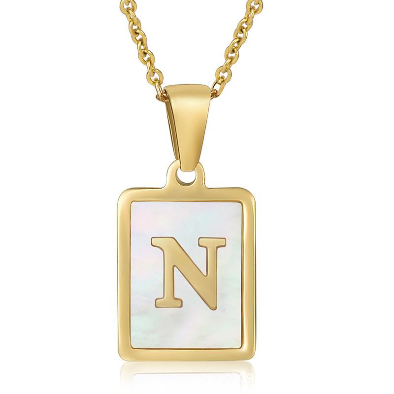 Name Letter Shell Pendant Necklaces White Square Initials Stainless Steel Necklace Gold Color Chain Jewelry for Women