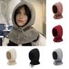 Knitting Hat Scarf Set Solid Color Adjustable Drawstring Scarf Hat Women Winter Warm Windproof Elastic Thermal Hat
