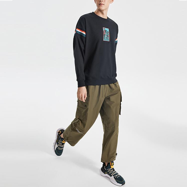 Li-Ning Спортивная Модная Серия Полосатый Пэчворк Принтованный Пуловер Толстовка Мужская толстовка Черный AWDQ517-3