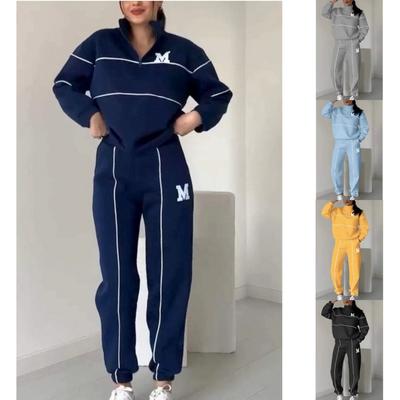 2024 Европейский и Американский женский свитер с надписью термопереводом, брюки с длинными рукавами, повседневный спортивный комплект из двух предметов на молнии