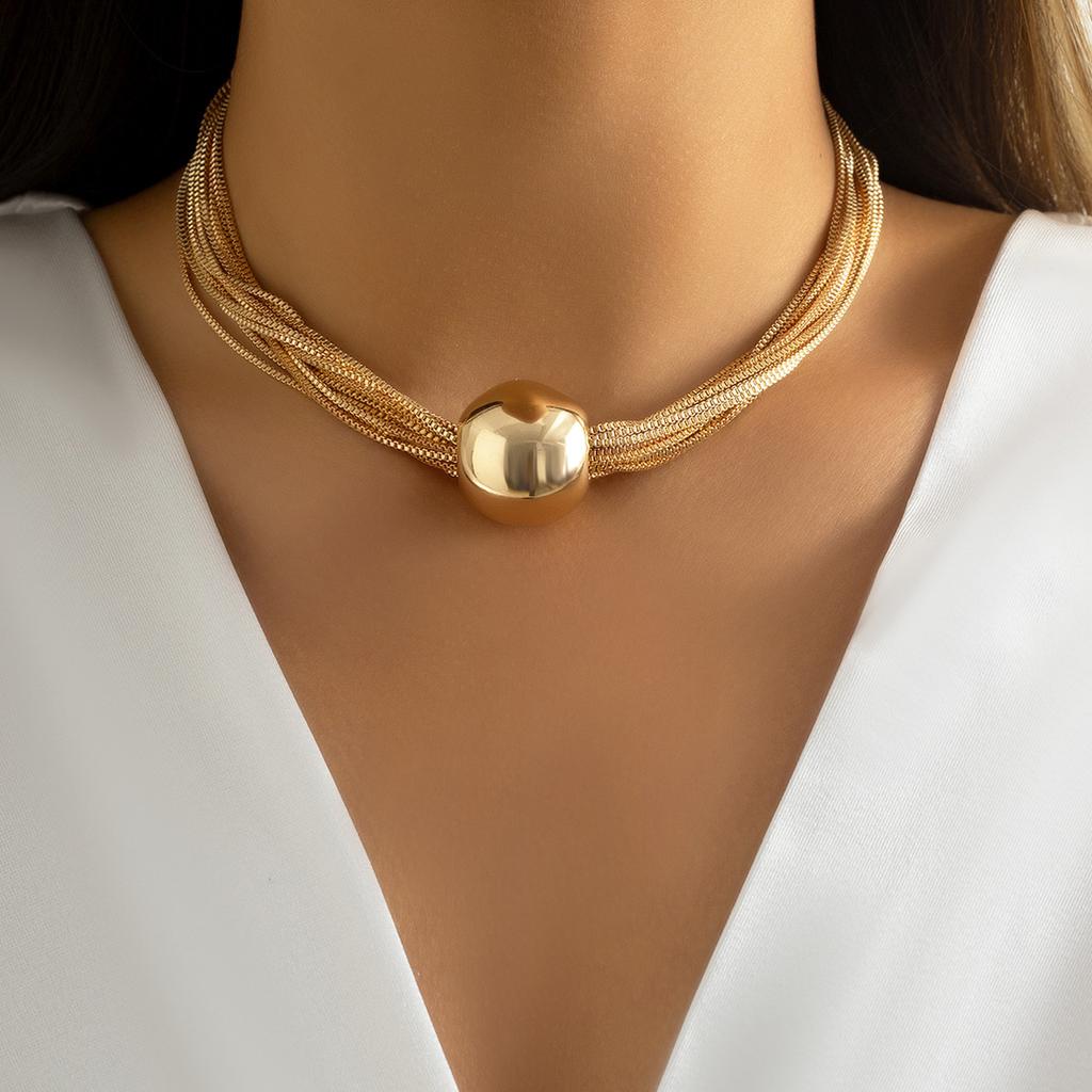 A Stylish Multi-layer Necklace With Exaggerated Fashion Round Beads Decoration, American Style Tassel Chain for Women