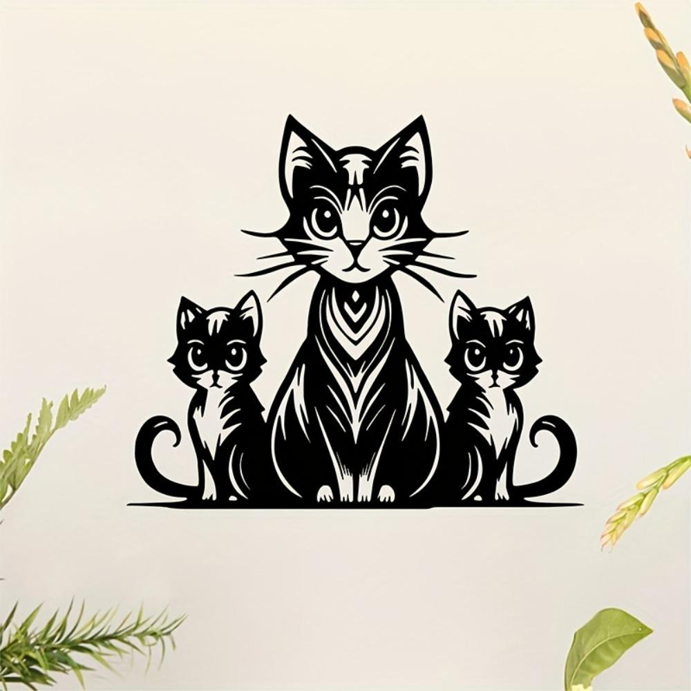 Винтажное металлическое настенное искусство Мать-кошка Котята Полосатый Фантастический Силуэт Геометрический Узор Декор Гостиной Подарок для Любителей Кошек
