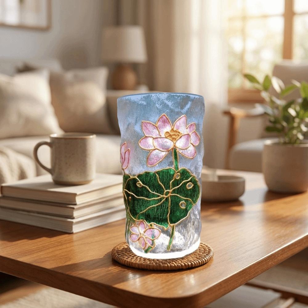 Glacier Texture Hand-Painted Glass Cup Flower Design Beer Cup Fashion Juice Cup  Tea Time