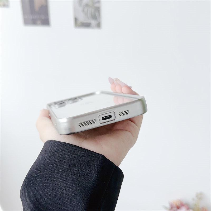 American Korean Simple Plated Silver Border Acrylic Phone Case for iPhone 15 Pro Max 14 13 12 Pro 11 All-inclusive Fall Protection Cover