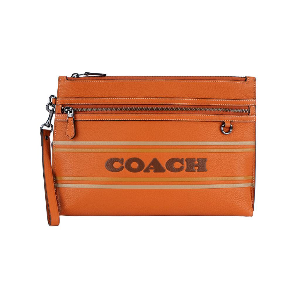 Coach Сумка-клатч 29 тисненый логотип застежка-молния полосатая кожа с фактурой гальки для хранения большая женская коричневая CH069-QBNP6