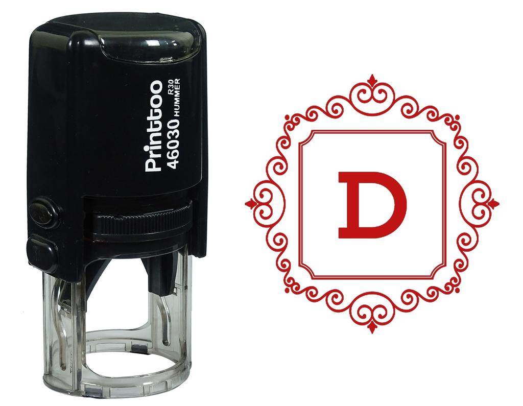 Printtoo Square Swirl Border Alphabet D Monogram Initial Self Inking Rubber Stamp Office