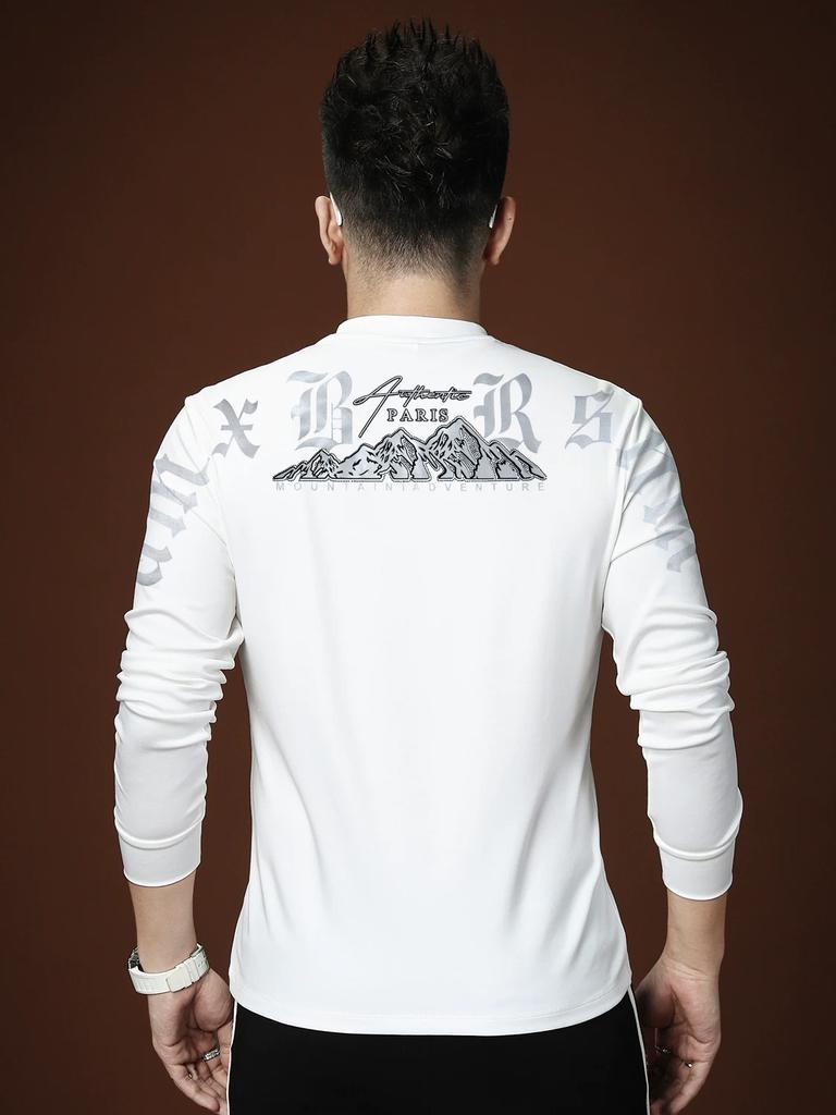 European-Style Men's Long-Sleeve T-Shirt with Lettering and Gold Stamping, 2025 Autumn New Fashion Brand Slim-Fit Top for Men