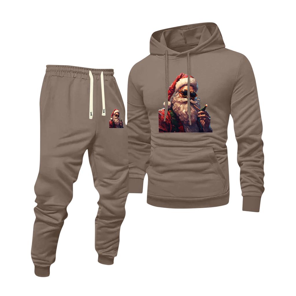 Мужской худи с принтом и спортивные штаны, повседневный спортивный костюм