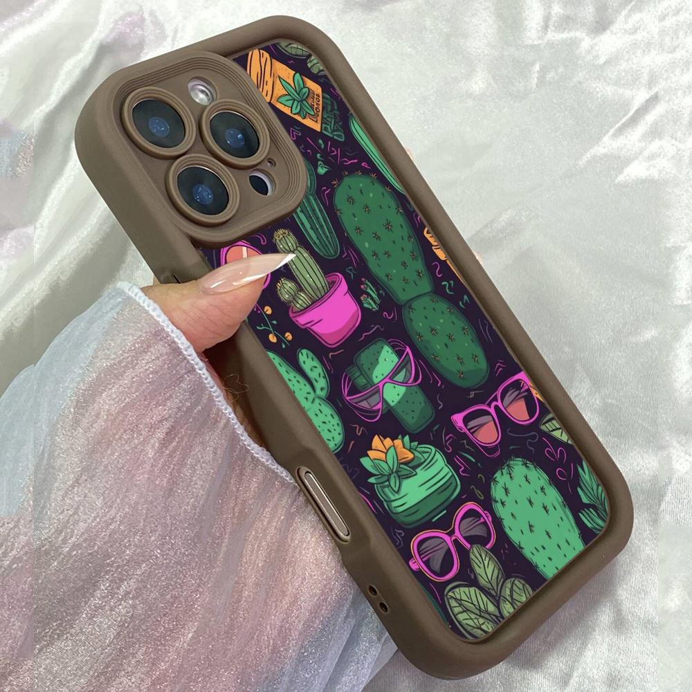 JT11 Эстетика Рисунки Мультяшный Кактус Чехол для Телефона для iPhone 17 Pro Max Samsung S26 Ultra A17 A26 A07 Xiaomi Redmi Note 14 Pro Plus Мягкий ТПУ Чехол-Обложка