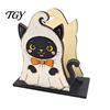 Decorative Wood Towel Rack Halloween Wooden Napkin Holder, Cute Ghost Black Cat Vertical Paper Organizer for Kitchen Stand, Table Tissue Festive Party