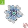 S925 Sterling Silver Blue Flower Silicone Positioning Beads, Spring Flower Diy Beaded Bracelet Accessories