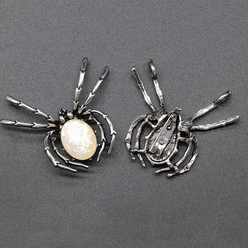 Alloy Inlaid Natural Crystal Agate Spider Brooch Pendant, Shell Gemstone 2-in-1 Pin for Women