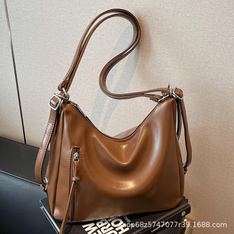 New women's bag PU fashionable large capacity multi-zipper design one-shoulder crossbody bag simple and versatile casual backpack