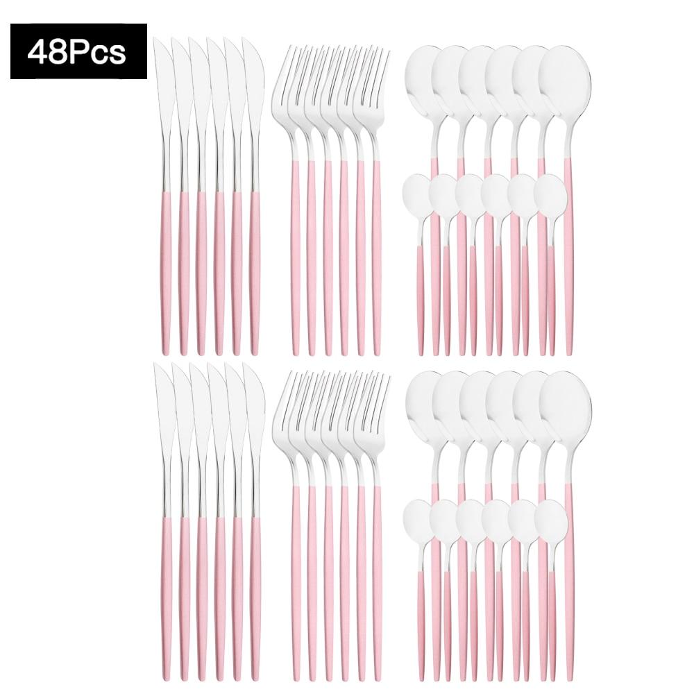 48Pcs Gold Mirror Polishing Cutlery Set Stainless Steel Dinnerware Tableware Knife Fork Spoon Coffee Spoon Flatware Home Party