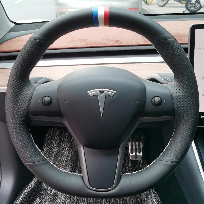 Для Tesla modelS model X Model 3 DIY кожаный замшевый чехол на руль, чехол на колесо автомобиля, интерьер