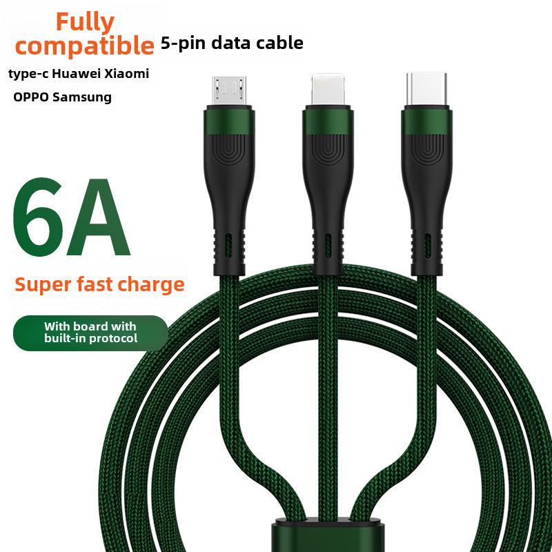 Кабель для передачи данных 6A 3-в-1, сверхбыстрая зарядка 100 Вт для Apple, Android, Type-C и ноутбуков с функцией быстрой зарядки PD