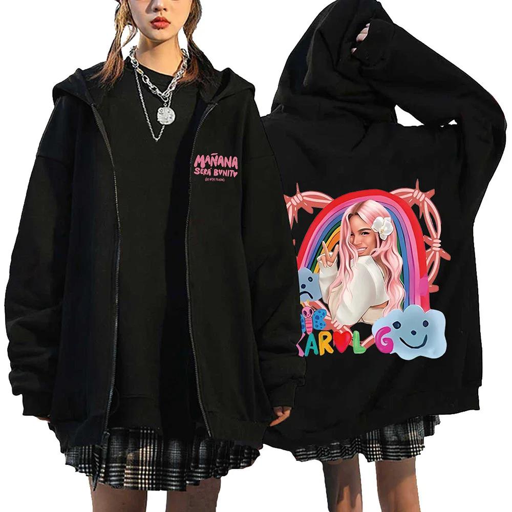 Куртка на молнии Karol G Bichota Print Hip Hop Streetwear Manana Sera Bonito Толстовки Свободные повседневные флисовые толстовки Одежда Y2K