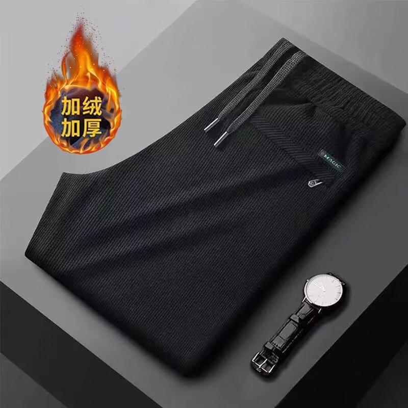 Новые вельветовые брюки для осени и зимы, мужские прямые повседневные брюки, мужские утепленные флисом брюки