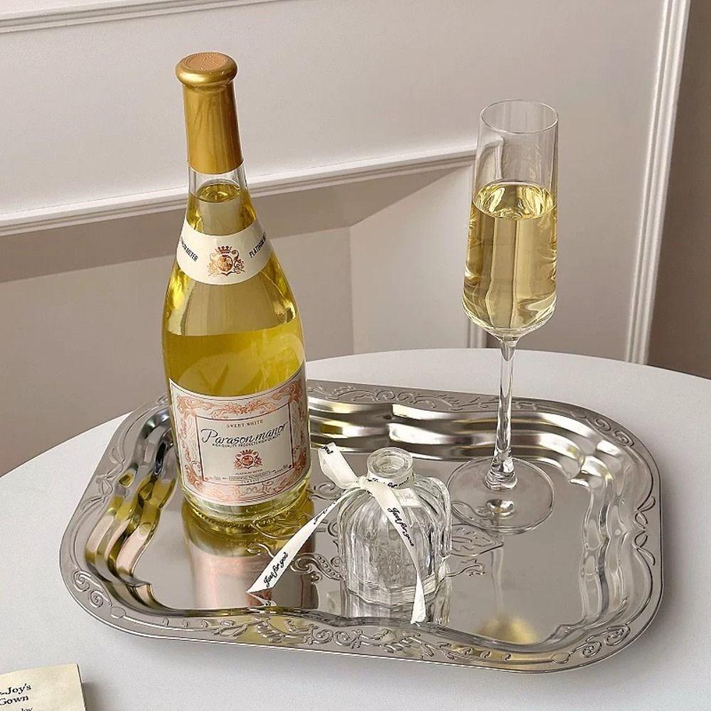 Stainless Steel Floral Dining Tray Rectangular French Vintage Fruit Snack Tray Refreshment Pallet Restaurant Commercial Storage