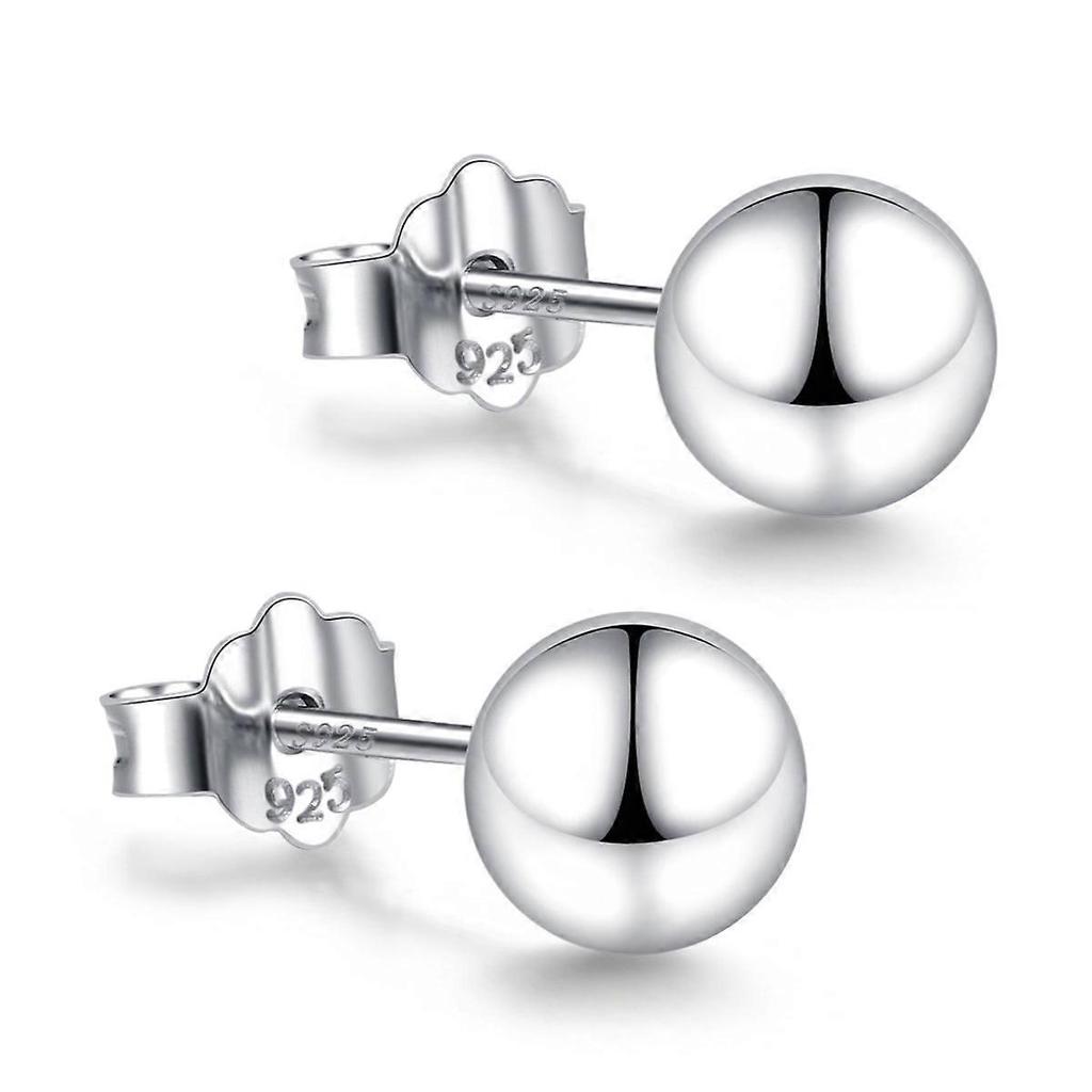 18K White Gold Plated Sterling Silver Ball Stud Earrings 8mm, Simple Polished Ball Studs Hypoallergenic Jewelry