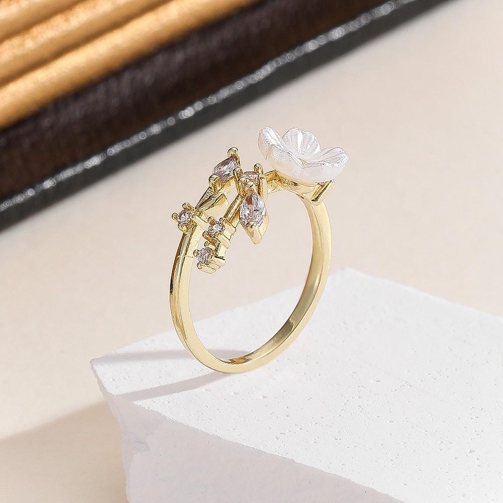Wedding Flower Crystal Ring Adjustable Zircon Ring Delicate Flower Opening Ring Gifts