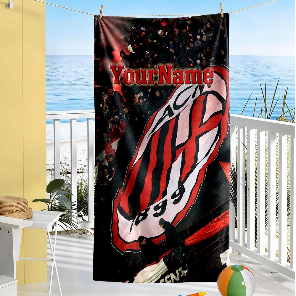 Ac Milan Personalized Text Beach Towel High Absorbency & Quick-Dry Portable for SwimmingBeachCamping Travel Beach AccessoriesGym
