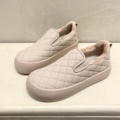 Теплая домашняя одноступенчатая модная повседневная женская обувь с плоской подошвой и ромбовидной решеткой