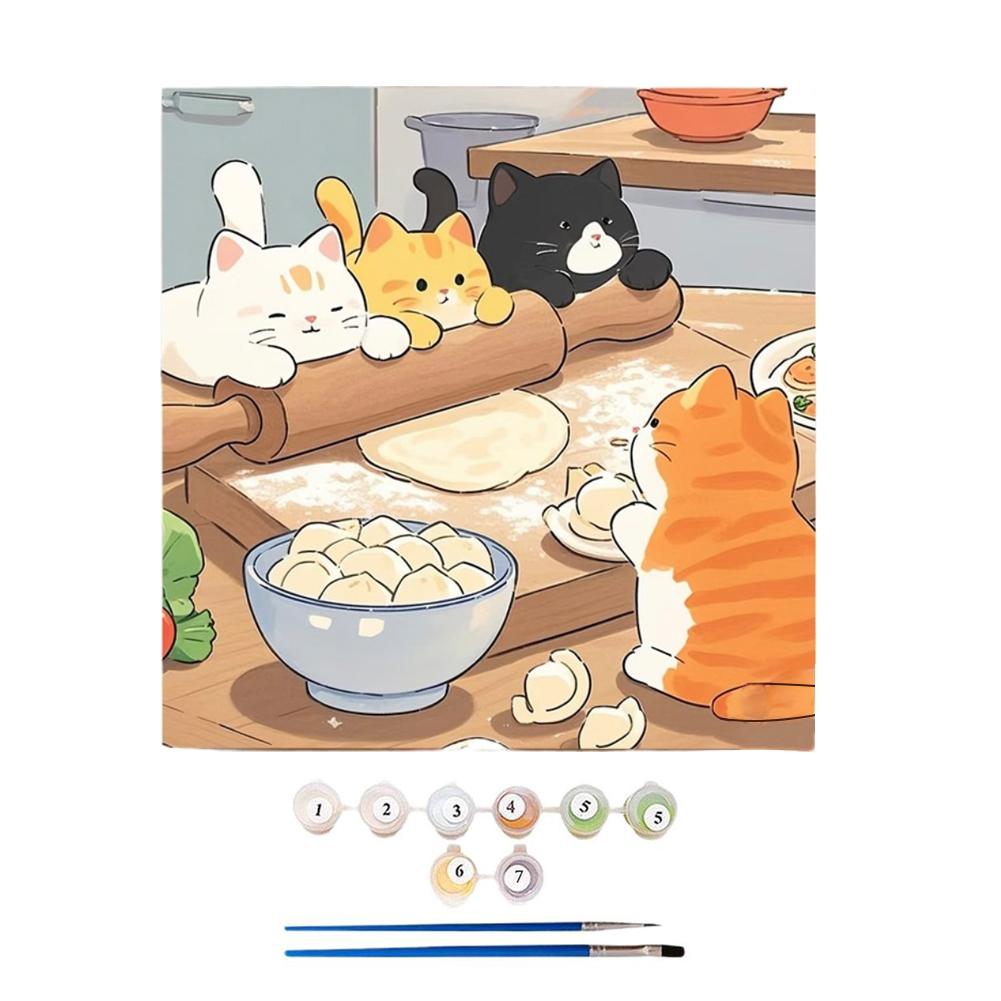 Простой набор для рисования по номерам «Кошка», Наборы для рисования по номерам на холсте для детей и начинающих, Наборы для цифровой масляной живописи для домашнего настенного декора