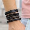 High Quality Punk Hip Hop Infinity Loop Handmade Woven Rope 4pcs Faux Leather Pendant Men's Bracelet Bracelet