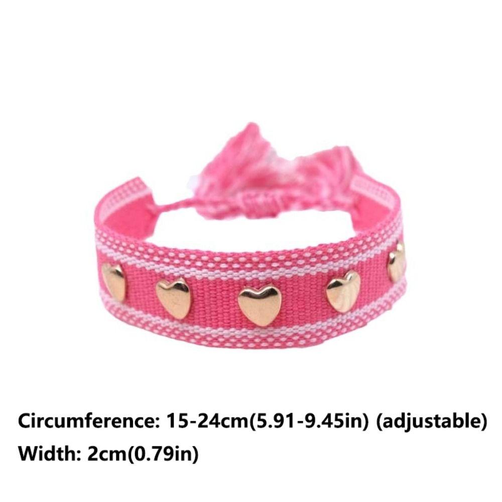 Heart Charm Handcrafted Wristband Handwoven Heart Charm Bracelet Tassel Wristband Daily Wear