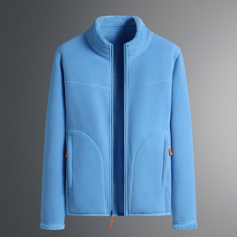 Double-sided Wear Comfortable Polar Fleece Plus Fleece Hoodie Men's Winter Coral Fleece Coat Middle-aged Men and Women Couples Winter Wear