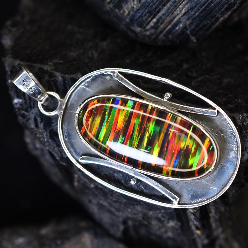 Natural Opal Pendant 49 ct Oval Cut 925 Sterling Silver Gemstone October Birthday Birthstone