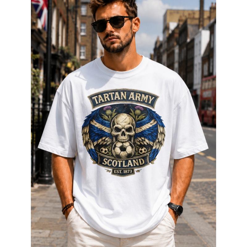 Casual Style Men'S T-Shirt Tartan Army Scotland Football Skull Design Summer Streetwear Gift for Him Loose Fit Round Neck Fashion New Arrival